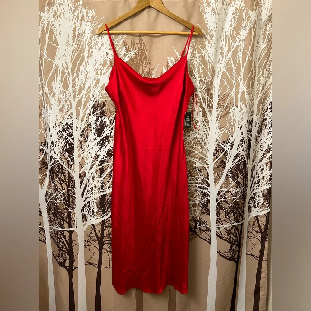 NWT Express XL Vibrant Red Midi Slip Dress - Picture 1 of 7